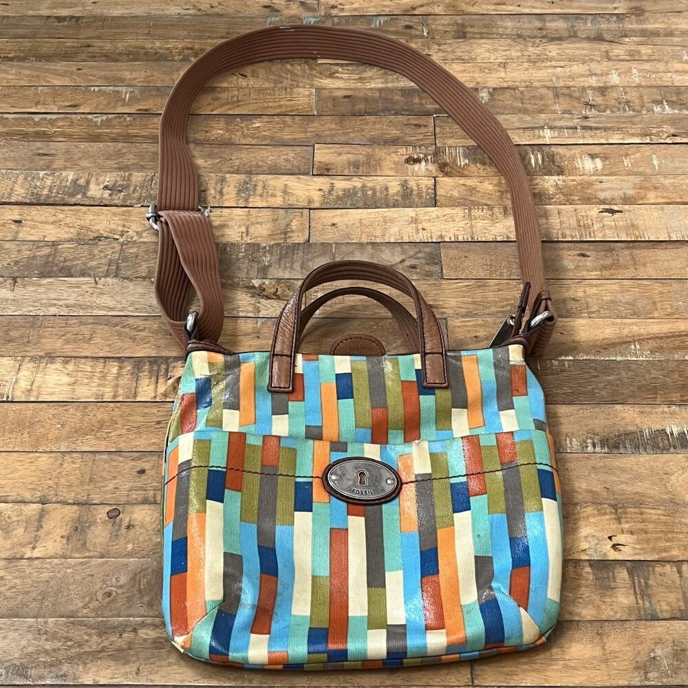 Fossil Key-Per HandBag Crossbody 10.5 in Tall Multi-Colored Geometric Colorblock - Picture 2 of 16